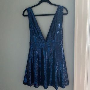 Gorgeous NBD Sequin Plunge Neck Blue Dress